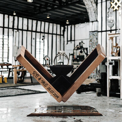 Walnut Square Wooden Velvet Small Thin Flat Ring Box for Wedding