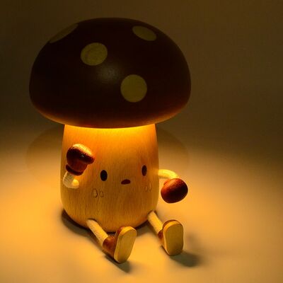 Rechargeable LED Night Light USB Lamp with Wooden Mushroom Shape for Home Decor
