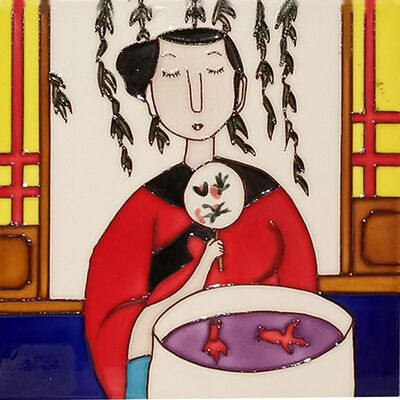 Custom Different Pattern Ceramic Art Decorative Tile  by Folk Artists