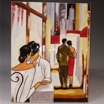 Handmade and Handpainted Decorative Glazed Ceramic Tile Picture Wall Hanging Artwork for Collection