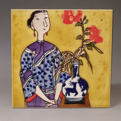 Hand-Painted and Hand-Crafted Ceramic Art Tile Picture Pottery & Enamel Wall Hanging for Home Decoration