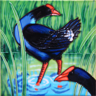 Handmade and Hand-Painted Glazed Ceramic Birds Tile Picture Wall Hanging Artwork