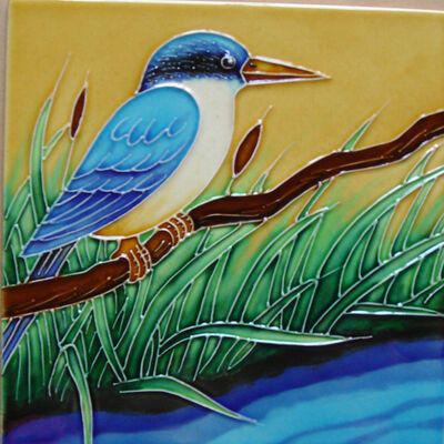 Handmade and Hand-Painted Glazed Ceramic Birds Tile Picture Wall Hanging Artwork