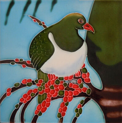 Handmade and Hand-Painted Glazed Ceramic Birds Tile Picture Wall Hanging Artwork