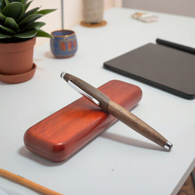 Custom Logo Walnut Wooden Pen Box - Premium Executive Gift with Elegant Engraving for Your Brand or Name, Made From Solid Wood.