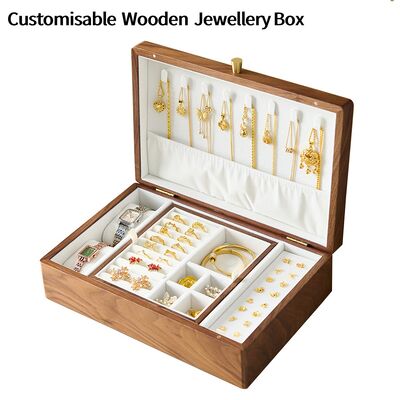 2025 Double-Layer Vintage Walnut Solid  Wooden Box with Jewellery Storage for Wedding Anniversary Gift