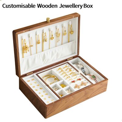 2025 Double-Layer Vintage Walnut Solid  Wooden Box with Jewellery Storage for Wedding Anniversary Gift