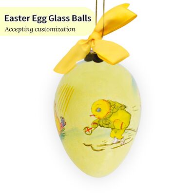 Personalised Custom-made Egg-shaped Glass Decorative Baubles for Easter