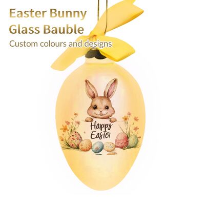 Custom-made Handcrafted Rabbit Glass Ornaments in an Egg Shape for Interior Decoration