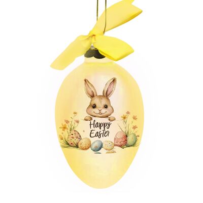 Custom-made Handcrafted Rabbit Glass Ornaments in an Egg Shape for Interior Decoration