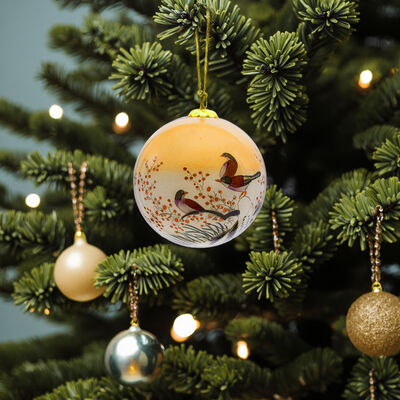 Wholesale Cardinal Bird Hand-Painted Glass Christmas Ball Ornament 3.9" Custom Pattern Hanging Ball Tree for Xmas Decoration