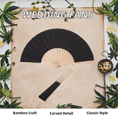 Chinese Personalized Black Large Wedding Bamboo Fans with Carved Bride and Groom for Wedding Gift & Souvenir