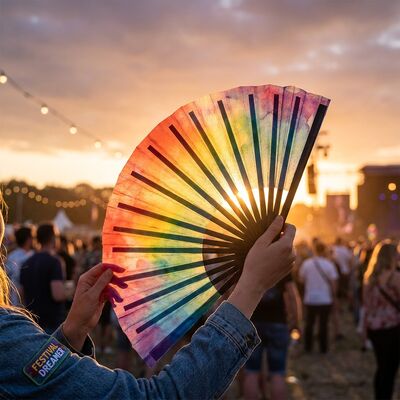 13 Inch Large Rainbow Watercolor Folding Fan for Pride Parade & LGBTQ Community Rallies Large Bamboo Clack Fan