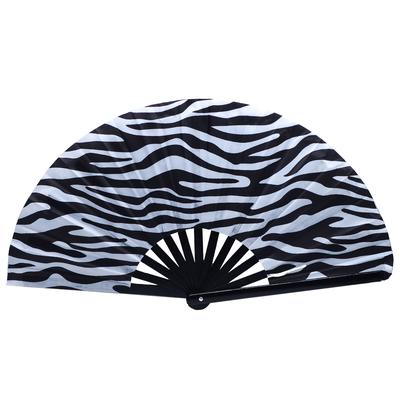 13 Inch Large Zebra Print Rave Fan Bamboo Folding Clack Fan for Techno Music Festival & EDM Party Performance