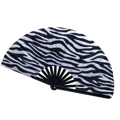 13 Inch Large Zebra Print Rave Fan Bamboo Folding Clack Fan for Techno Music Festival & EDM Party Performance