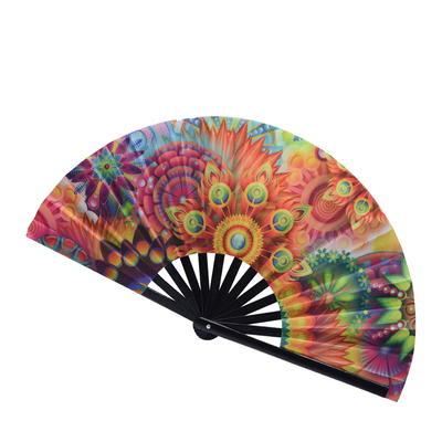 Custom Logo Printed 33cm Bamboo Folding Fan Large Size Colorful Rave Clack Fan for Event Promotional Gifts Wholesale