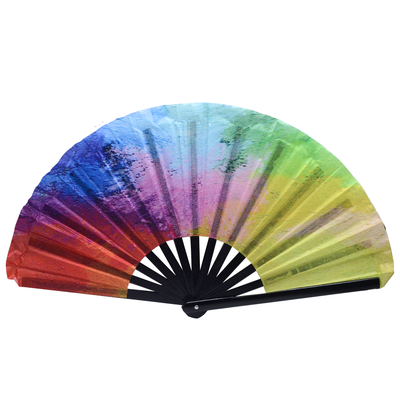 Custom Logo Printed 33cm Bamboo Folding Fan Large Size Colorful Rave Clack Fan for Event Promotional Gifts Wholesale