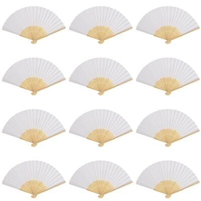 China Wholesale White Handheld Paper Fan Folding Fans with Bamboo Handle Abanico De Papel Boda Wedding Decoration DIY Gifts
