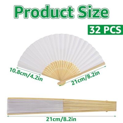 China Wholesale White Handheld Paper Fan Folding Fans with Bamboo Handle Abanico De Papel Boda Wedding Decoration DIY Gifts