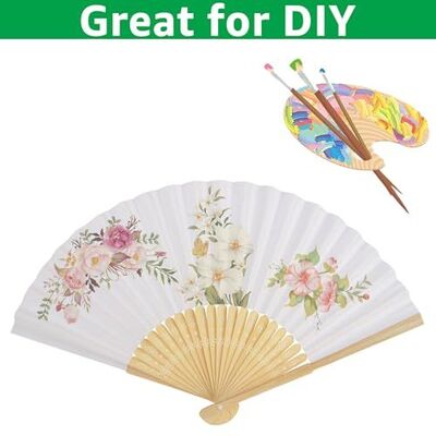 China Wholesale White Handheld Paper Fan Folding Fans with Bamboo Handle Abanico De Papel Boda Wedding Decoration DIY Gifts