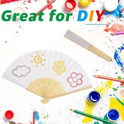 China Wholesale White Handheld Paper Fan Folding Fans with Bamboo Handle Abanico De Papel Boda Wedding Decoration DIY Gifts