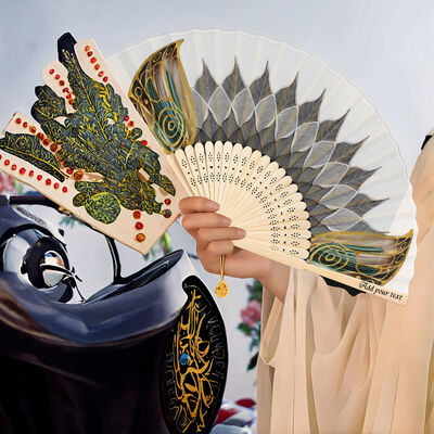Elegant Portable Bamboo Handheld Fans Painted Bridesmaids Wedding Ceremonies for Business Gift