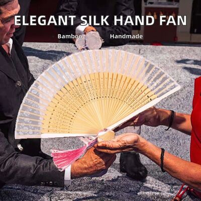 High Quality and Beautiful Retro Hollow Silk Hand  Folding Fan  for Wedding Gift