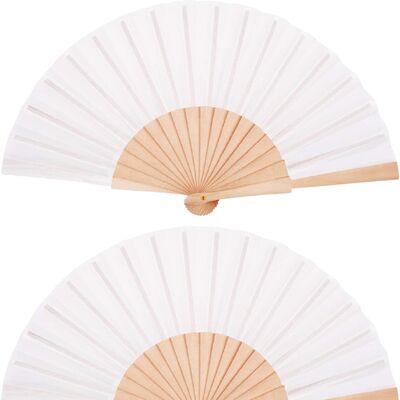 23cm White Wooden Folding Fan with Engraved Logo for Wedding Painted Decoration