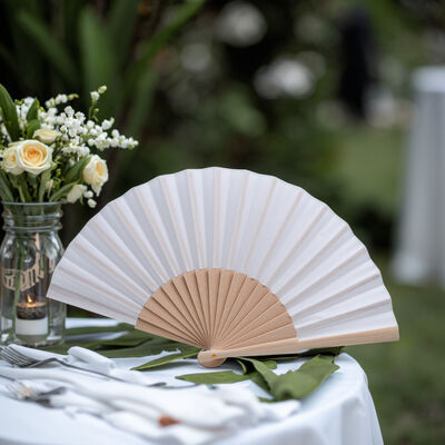 23cm White Wooden Folding Fan with Engraved Logo for Wedding Painted Decoration