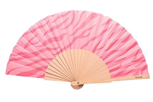 Pink Fantasy Patterned Folk Art Wooden Folding Hand Fan with Screen Printing for Home Decor Parties Gifts