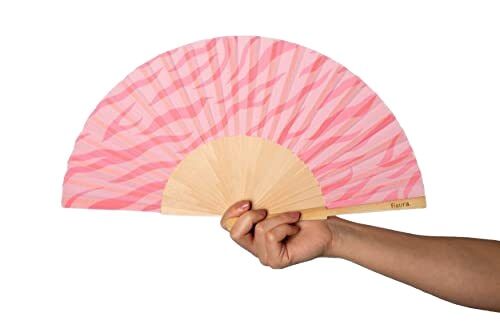 Pink Fantasy Patterned Folk Art Wooden Folding Hand Fan with Screen Printing for Home Decor Parties Gifts