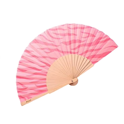 Pink Fantasy Patterned Folk Art Wooden Folding Hand Fan with Screen Printing for Home Decor Parties Gifts