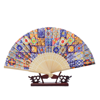 Handcrafted Eco-Friendly Vintage-style Folding Bamboo Fan with Customizable Design for Weddings or Photography Props