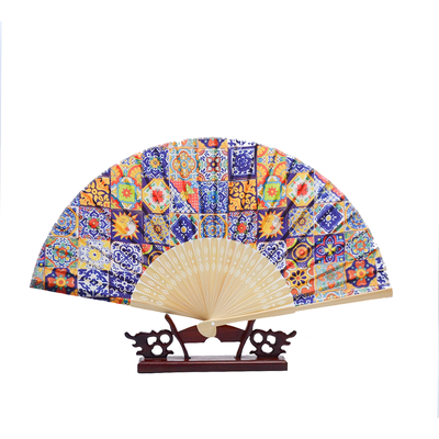 Handcrafted Eco-Friendly Vintage-style Folding Bamboo Fan with Customizable Design for Weddings or Photography Props