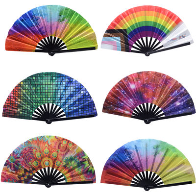 Wholesale Custom Large Stock 33cm  Customized Printing Decoration Bamboo Folding Hand Fans  for Party