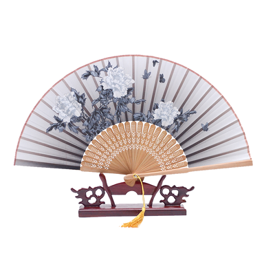 Traditional Chinese Bamboo Folding Fans Adorned with Floral Motifs Serve As Decorative Pieces for Indoor Display or As Gifts
