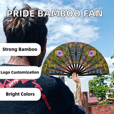 33cm Pride Foldable Rave Full-Color Printed  Bamboo  Hand Fan with Custom Logo  for Christmas Occasions