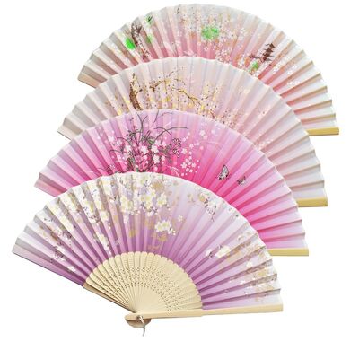 Hot Selling Carved Bamboo Folding Silk Material Wedding Fans for Gifts