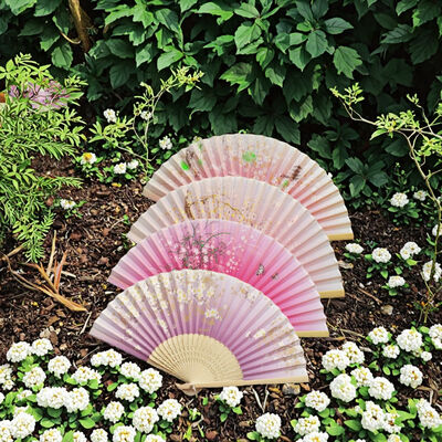 Hot Selling Carved Bamboo Folding Silk Material Wedding Fans for Gifts