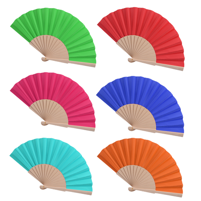 Personalized Handmade Wood and Fabric Hand Folding Fans for Different Colors
