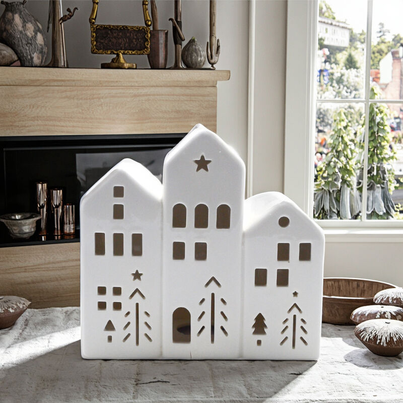 Wholesale Christmas Village Set Modern House Shape White Porcelain Houses Buildings Decoration Ceramic Ornament for Home Decor
