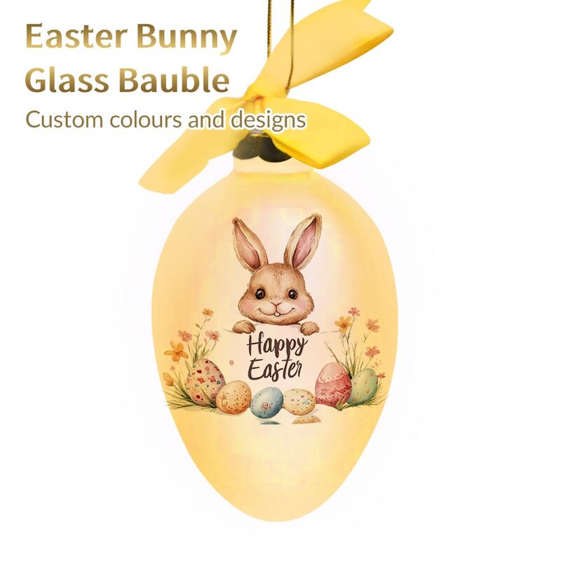 Custom-made Handcrafted Rabbit Glass Ornaments in an Egg Shape for Interior Decoration