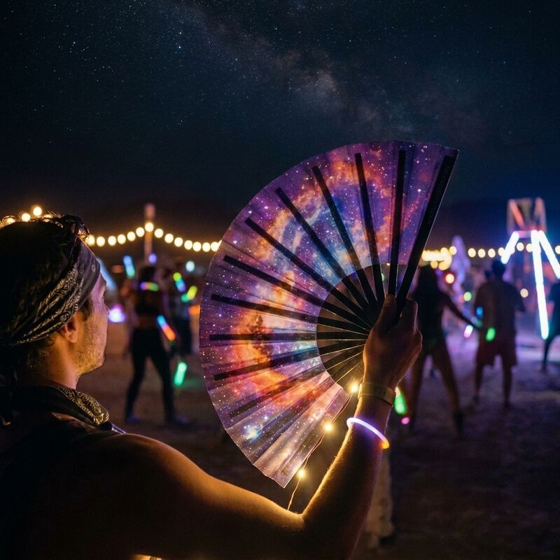 13 Inch Galaxy Nebula Print Folding Fan Large Bamboo Clack Fan for Space Theme Rave Party & Astrology Gift