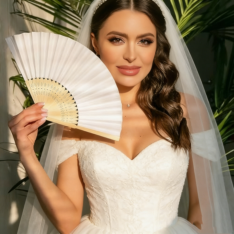 China Wholesale White Handheld Paper Fan Folding Fans with Bamboo Handle Abanico De Papel Boda Wedding Decoration DIY Gifts