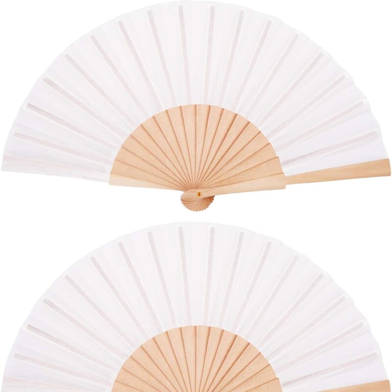 23cm White Wooden Folding Fan with Engraved Logo for Wedding Painted Decoration