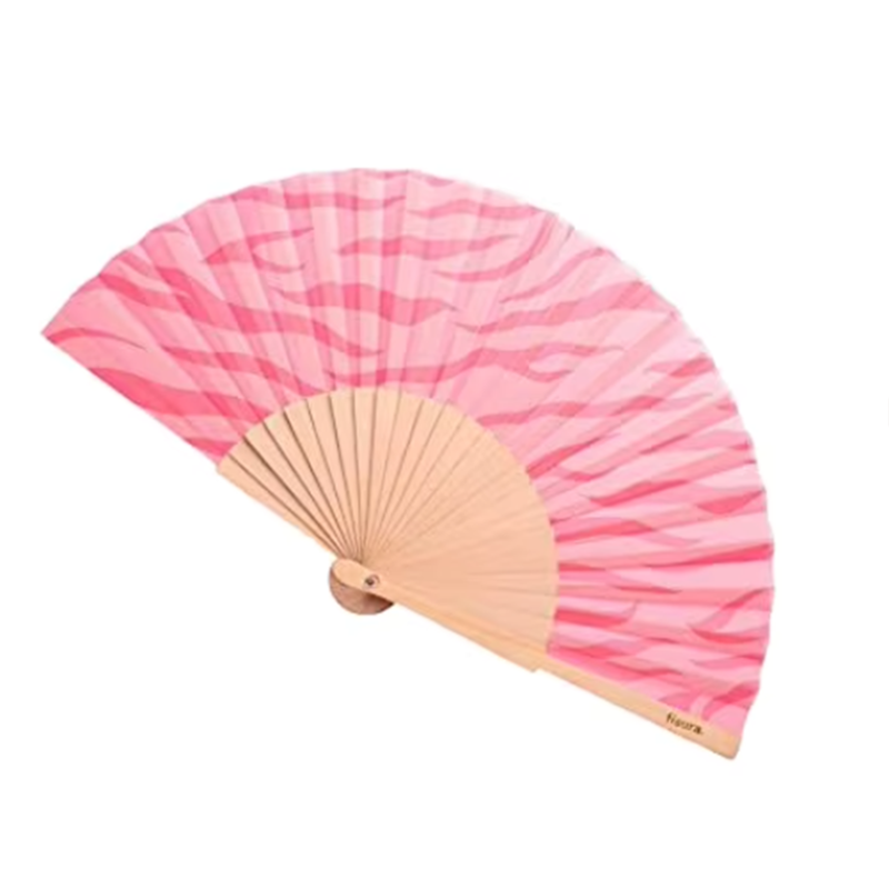 Pink Fantasy Patterned Folk Art Wooden Folding Hand Fan with Screen Printing for Home Decor Parties Gifts