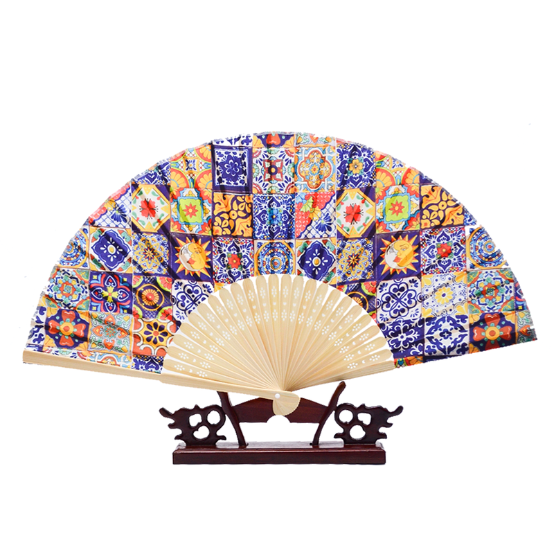 Handcrafted Eco-Friendly Vintage-style Folding Bamboo Fan with Customizable Design for Weddings or Photography Props